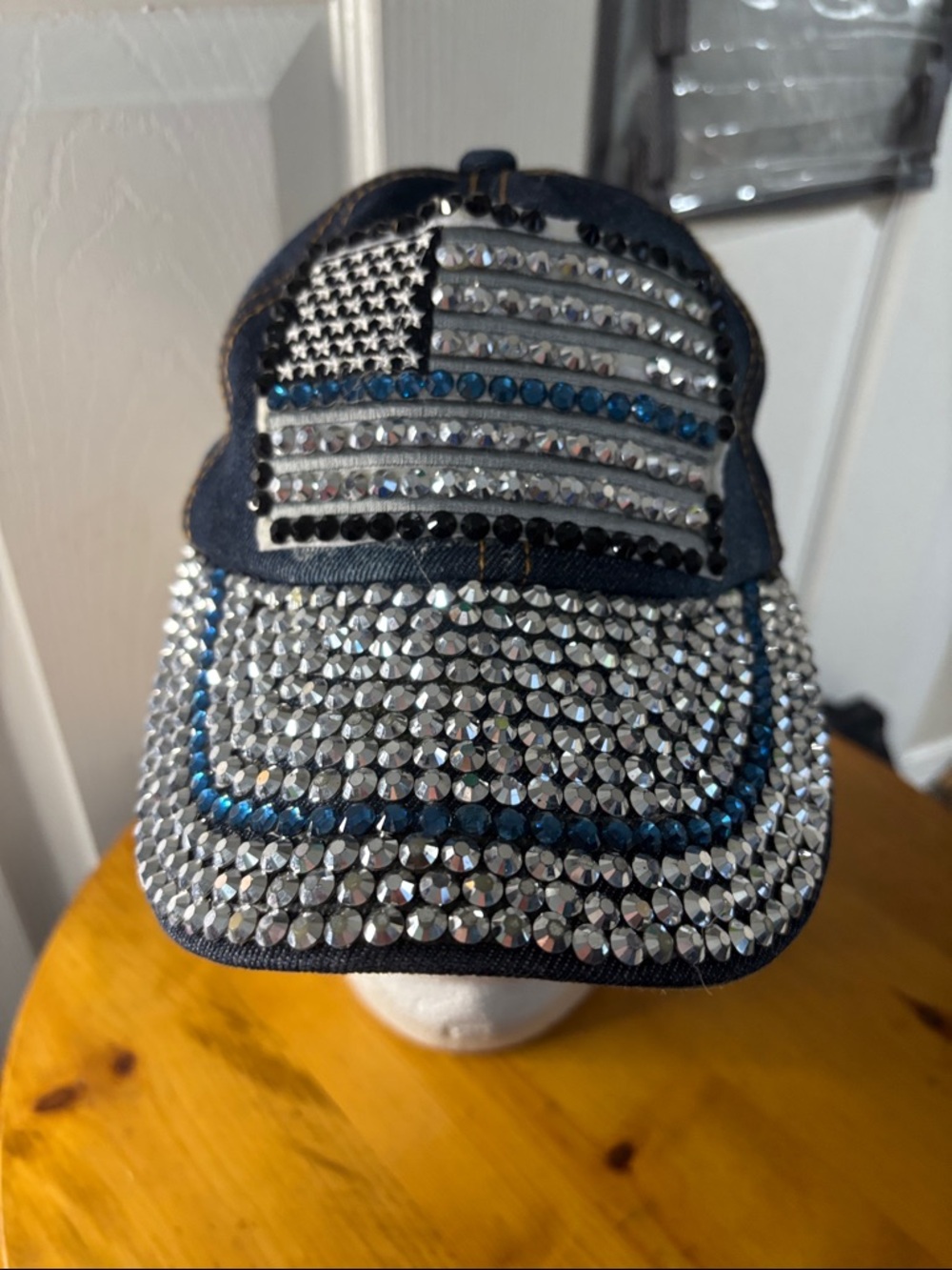 Crystal Studded Baseball Cap with Flag Design